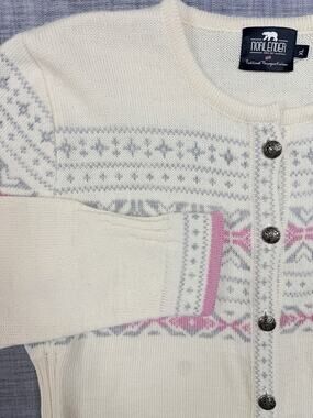 Norlender Norwegian Wool Cardigan Sweater Nordic Knit XL Cream Pink Silver NWT